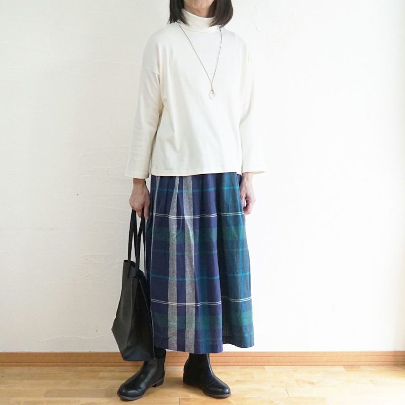 Branch m‘.,ブランチエム,ナチュラル,30代,40代,50代,60代,コットン,ゆったり,綿,チェック,チェック柄,チェックスカート,スカート,フレアスカート,タックスカート,