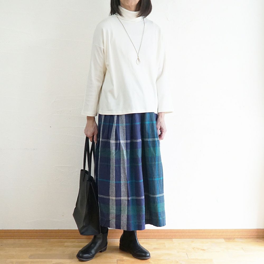Branch m‘.,ブランチエム,ナチュラル,30代,40代,50代,60代,コットン,ゆったり,綿,チェック,チェック柄,チェックスカート,スカート,フレアスカート,タックスカート,