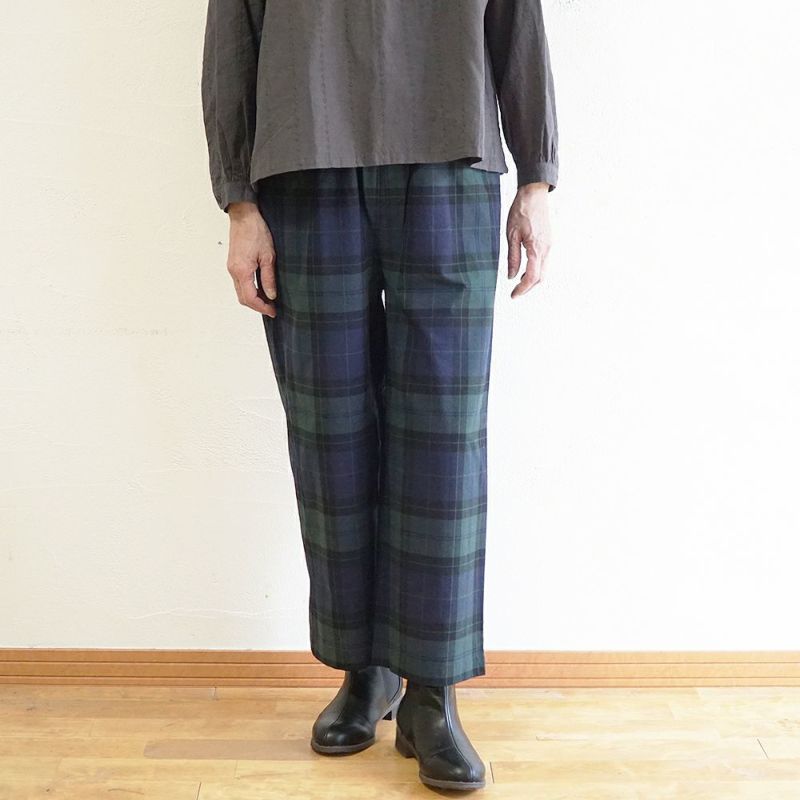 Branch m‘.,ブランチエム,ナチュラル,30代,40代,50代,60代,コットン,ゆったり,綿,チェック,チェック柄,パンツ,ワイドパンツ,ブラックウォッチ