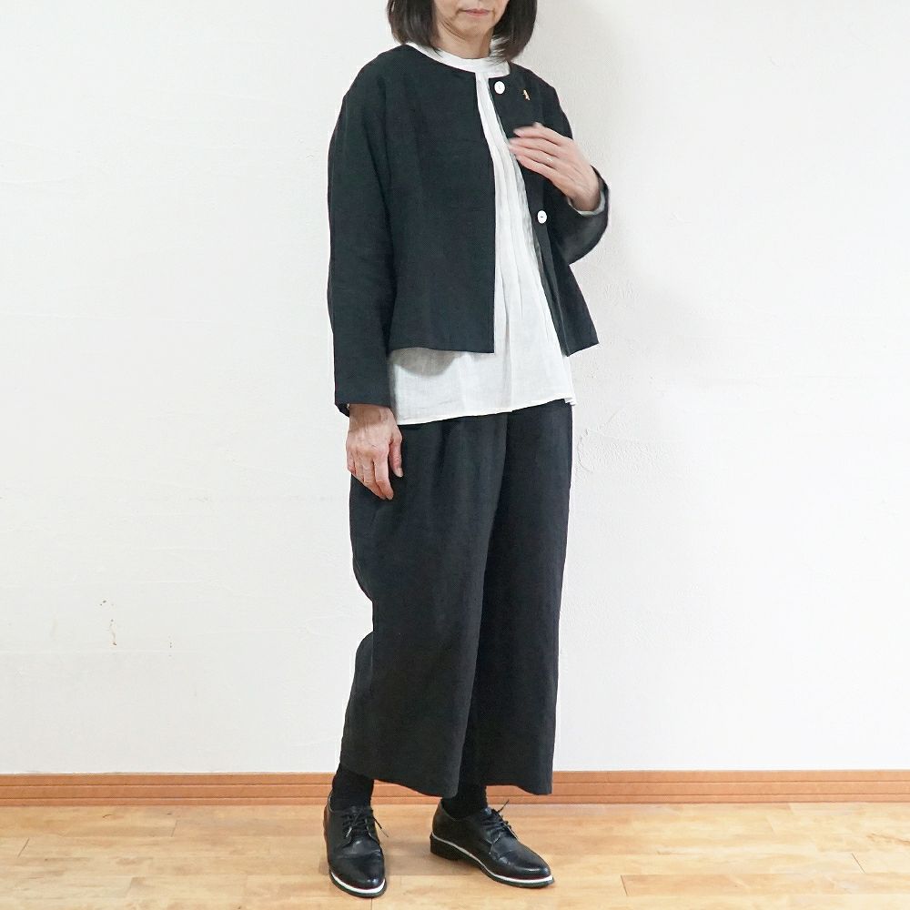 Branch m‘.,ブランチエム,ナチュラル,30代,40代,50代,60代,リネン,ゆったり,ジャケット,リネンジャケット,クルーネックジャケット,ノーカラージャケット,ショート丈,ショートジャケット,フォーマル,オケージョン,セットアップ