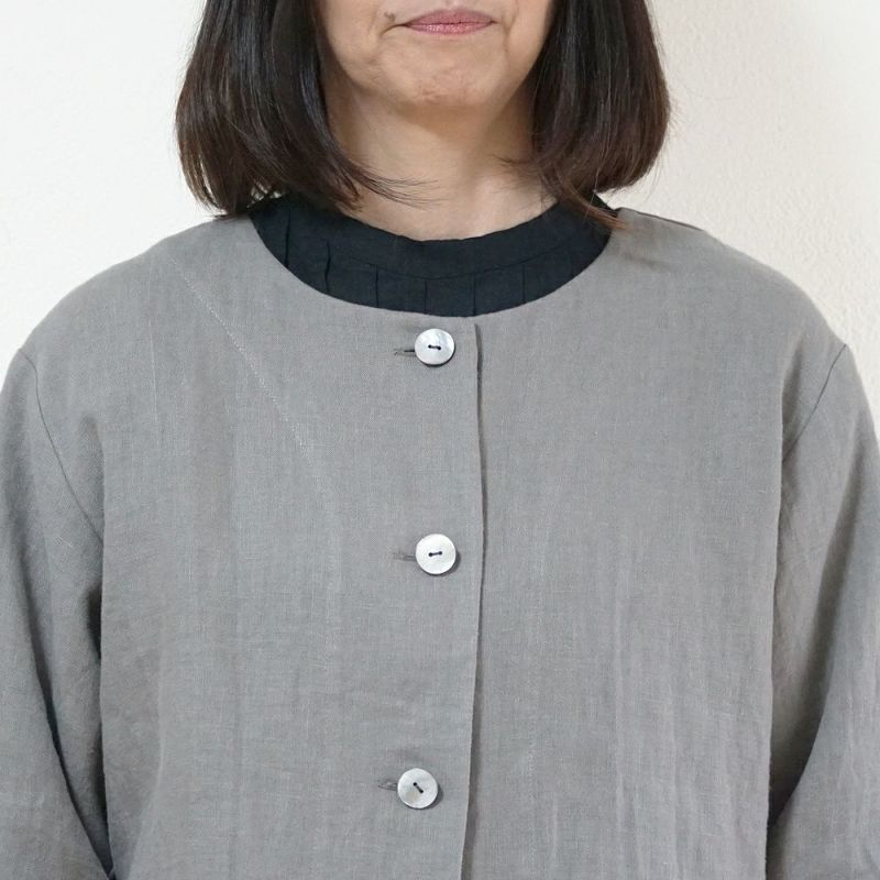 Branch m‘.,ブランチエム,ナチュラル,30代,40代,50代,60代,リネン,ゆったり,ジャケット,リネンジャケット,クルーネックジャケット,ノーカラージャケット,ショート丈,ショートジャケット,フォーマル,オケージョン,セットアップ