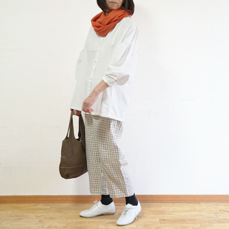 Branch m‘.,ブランチエム,ナチュラル,30代,40代,50代,60代,リネン,ゆったり,麻,pants,パンツ,テーパード,テーパードパンツ,リネンパンツ,ギンガムチェック,チェックパンツ,