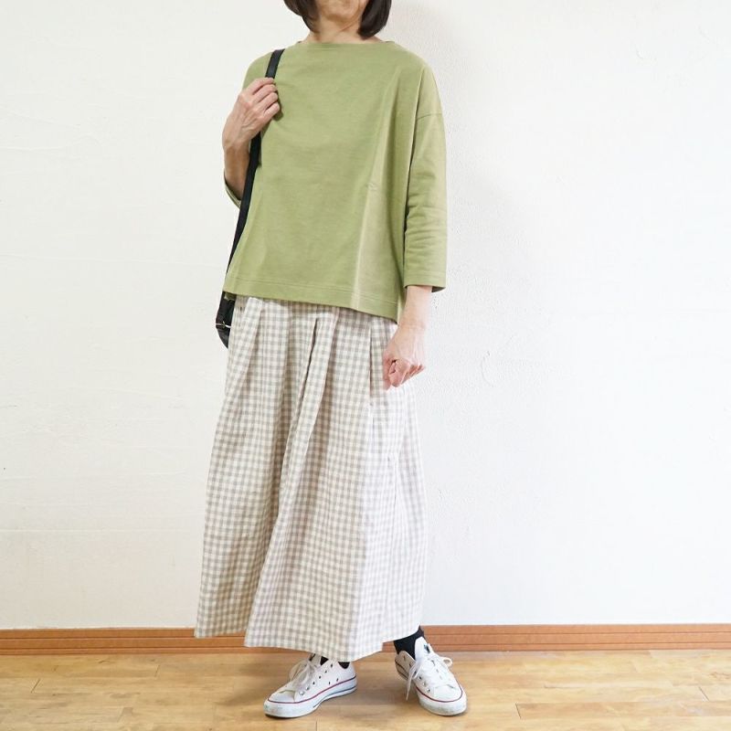 Branch m‘.,ブランチエム,ナチュラル,30代,40代,50代,60代,リネン,ゆったり,麻,スカート,リネンスカート,ギンガムチェック,チェックパンツ,タックスカート,