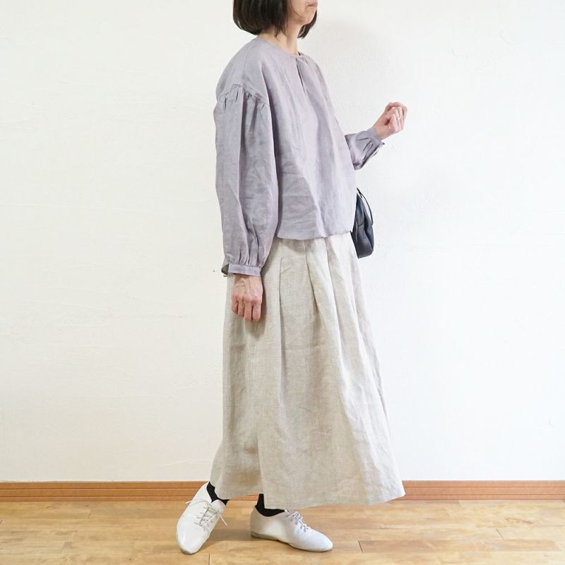 Branch m‘.,ブランチエム,ナチュラル,30代,40代,50代,60代,リネン,ゆったり,麻,スカート,リネンスカート,ギンガムチェック,チェックパンツ,タックスカート,