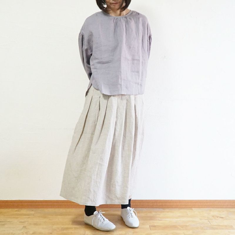 Branch m‘.,ブランチエム,ナチュラル,30代,40代,50代,60代,リネン,ゆったり,麻,スカート,リネンスカート,ギンガムチェック,チェックパンツ,タックスカート,