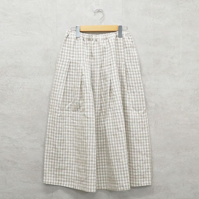 Branch m‘.,ブランチエム,ナチュラル,30代,40代,50代,60代,リネン,ゆったり,麻,スカート,リネンスカート,ギンガムチェック,チェックパンツ,タックスカート,