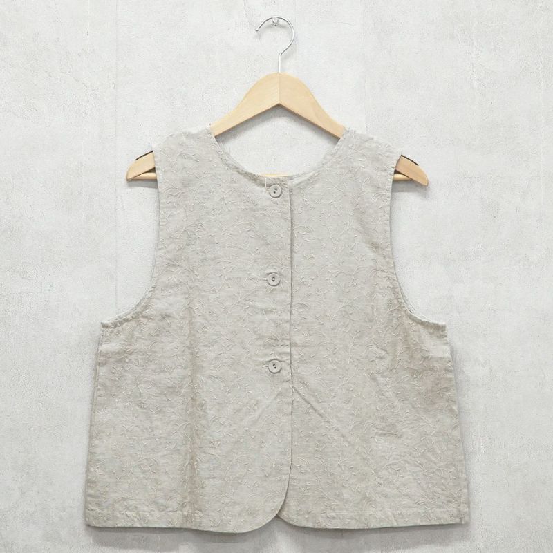 Branch m‘.,ブランチエム,ナチュラル,30代,40代,50代,60代,リネン,ゆったり,刺繍,刺繍ベスト,ベスト,2way,前後着用,2wayベスト