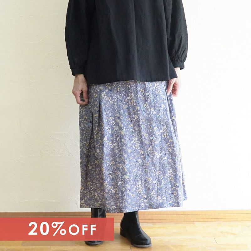 Branch m‘.,ブランチエム,ナチュラル,30代,40代,50代,60代,リネン,ゆったり,skirt,スカート,リネンスカート,タックスカート,花柄,花柄スカート,花柄プリント,