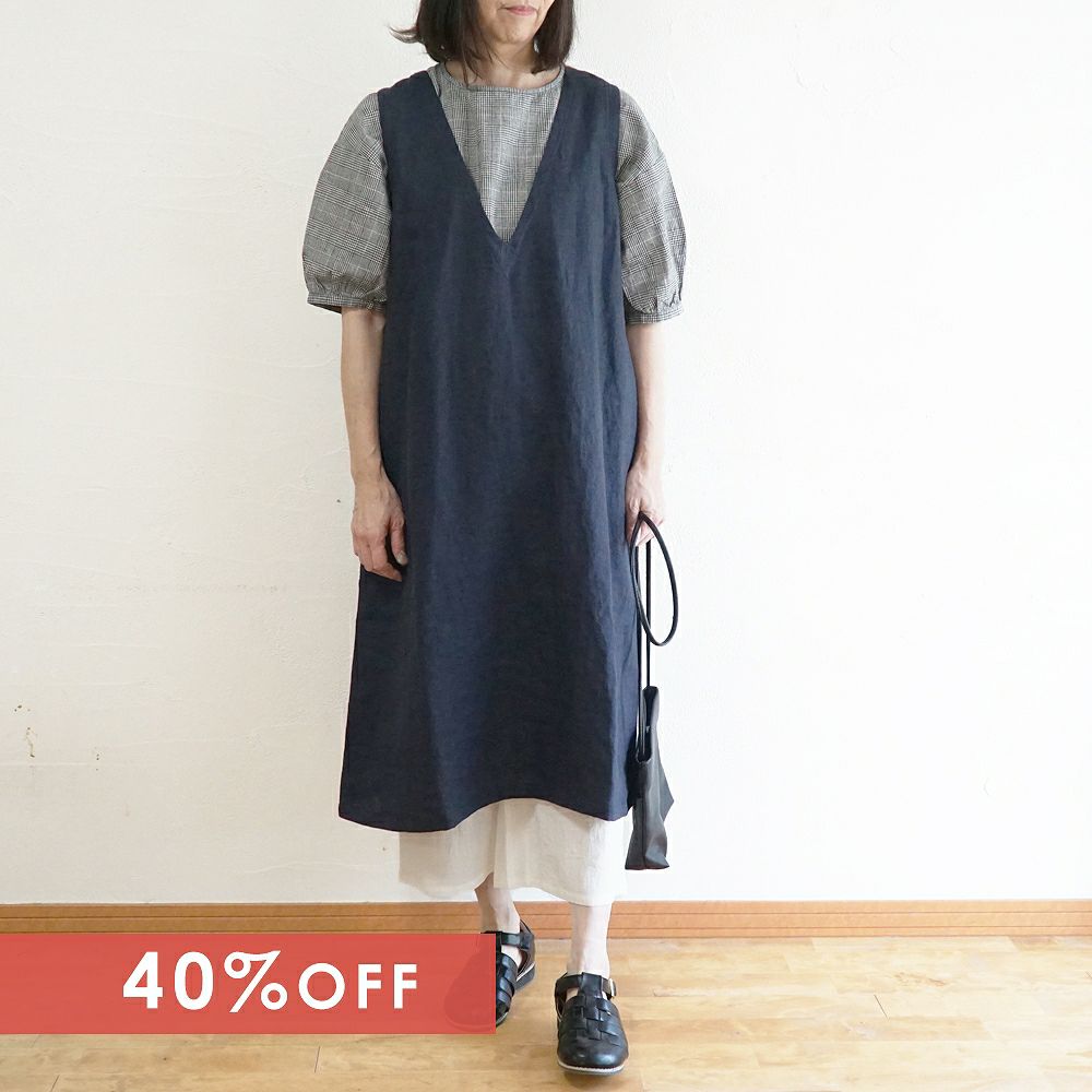 Branch m‘.,ブランチエム,ナチュラル,30代,40代,50代,60代,リネン,ゆったり,ワンピース,リネンワンピース,ノースリーブワンピース,Vネック,Vネックワンピース