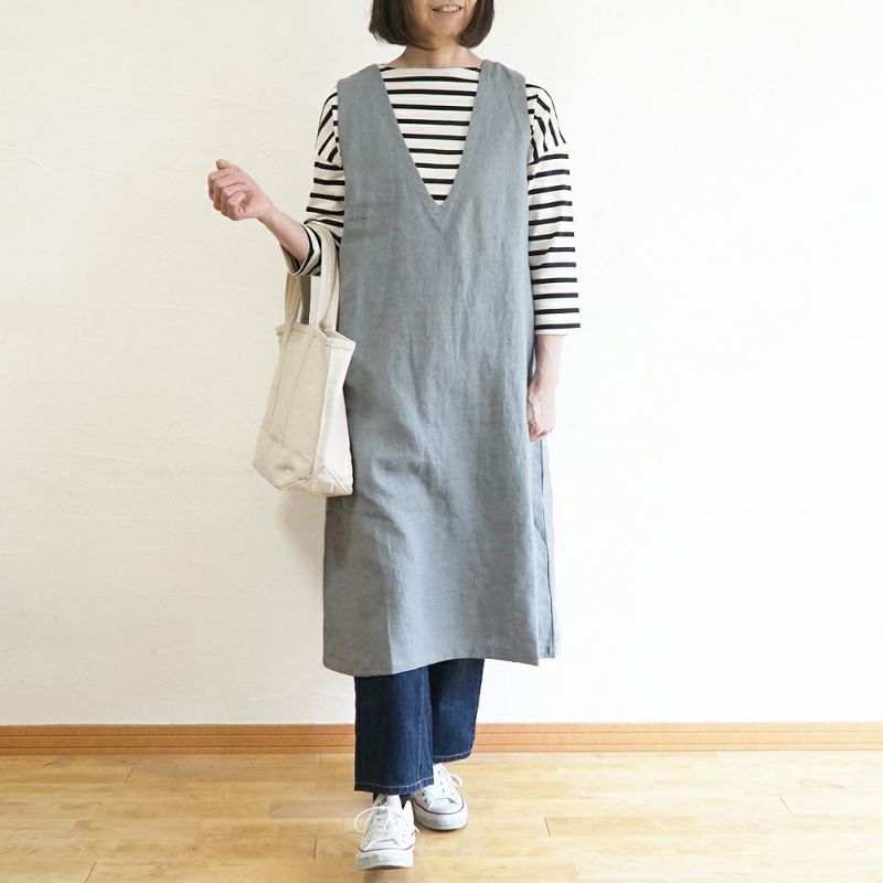 Branch m‘.,ブランチエム,ナチュラル,30代,40代,50代,60代,リネン,ゆったり,ワンピース,リネンワンピース,ノースリーブワンピース,Vネック,Vネックワンピース