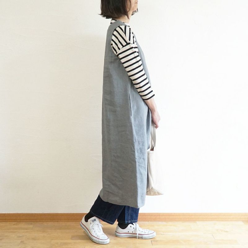 Branch m‘.,ブランチエム,ナチュラル,30代,40代,50代,60代,リネン,ゆったり,ワンピース,リネンワンピース,ノースリーブワンピース,Vネック,Vネックワンピース