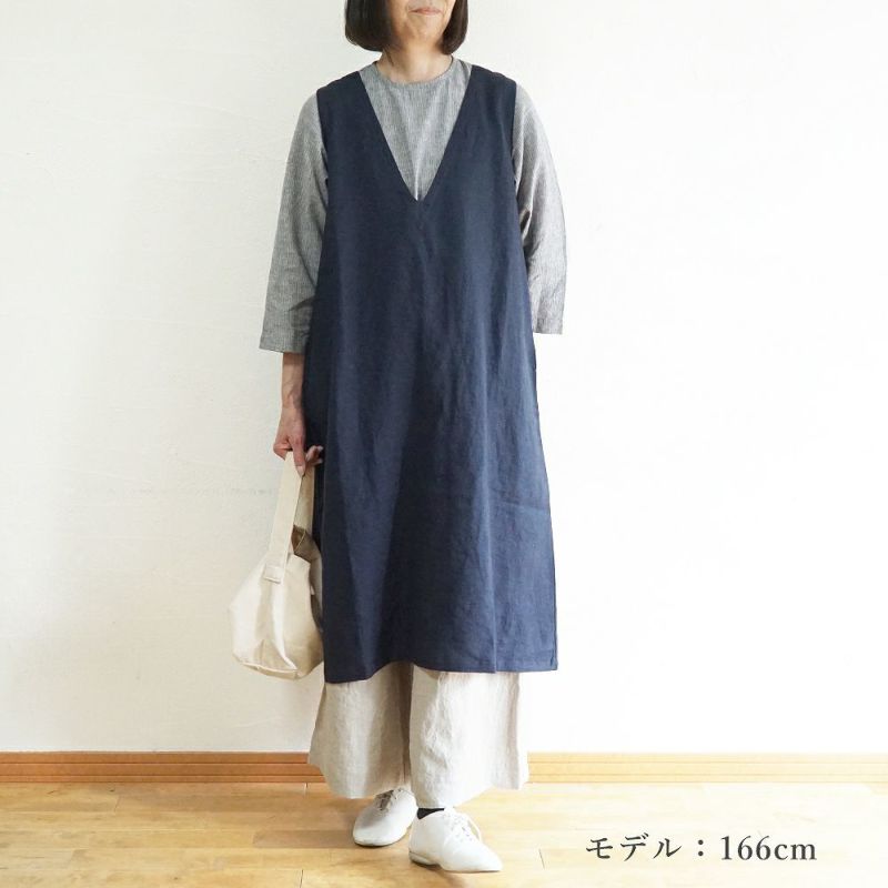 Branch m‘.,ブランチエム,ナチュラル,30代,40代,50代,60代,リネン,ゆったり,ワンピース,リネンワンピース,ノースリーブワンピース,Vネック,Vネックワンピース