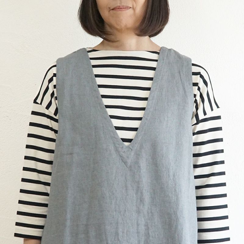 Branch m‘.,ブランチエム,ナチュラル,30代,40代,50代,60代,リネン,ゆったり,ワンピース,リネンワンピース,ノースリーブワンピース,Vネック,Vネックワンピース