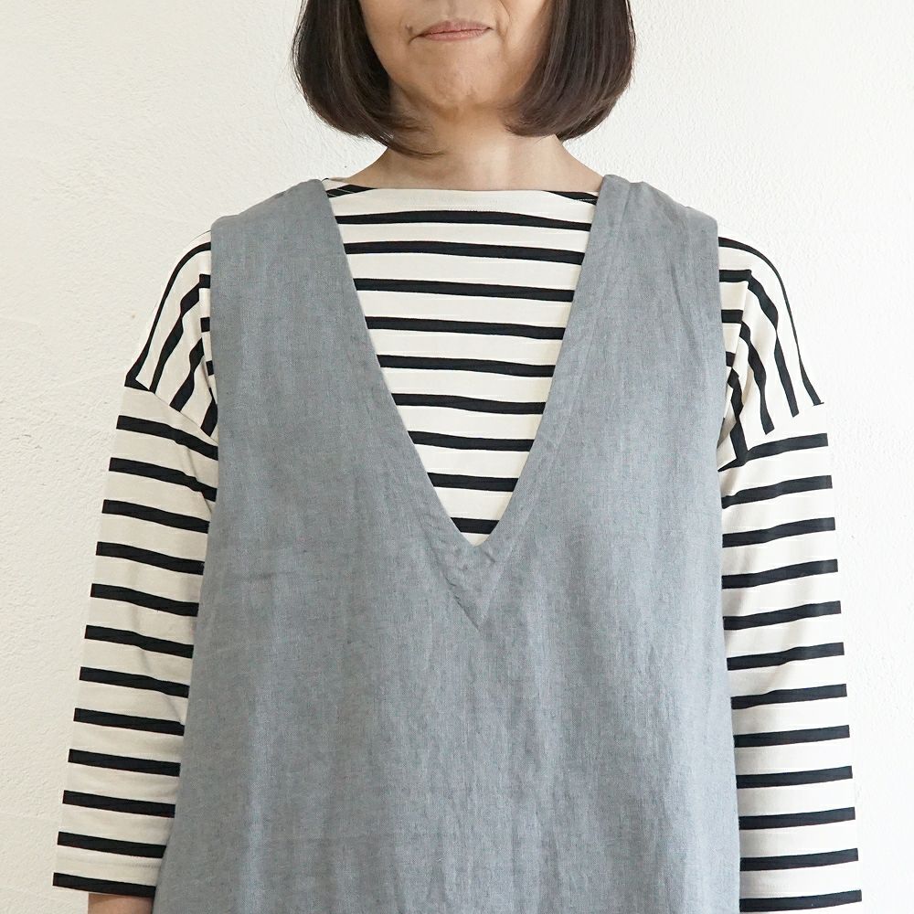 Branch m‘.,ブランチエム,ナチュラル,30代,40代,50代,60代,リネン,ゆったり,ワンピース,リネンワンピース,ノースリーブワンピース,Vネック,Vネックワンピース