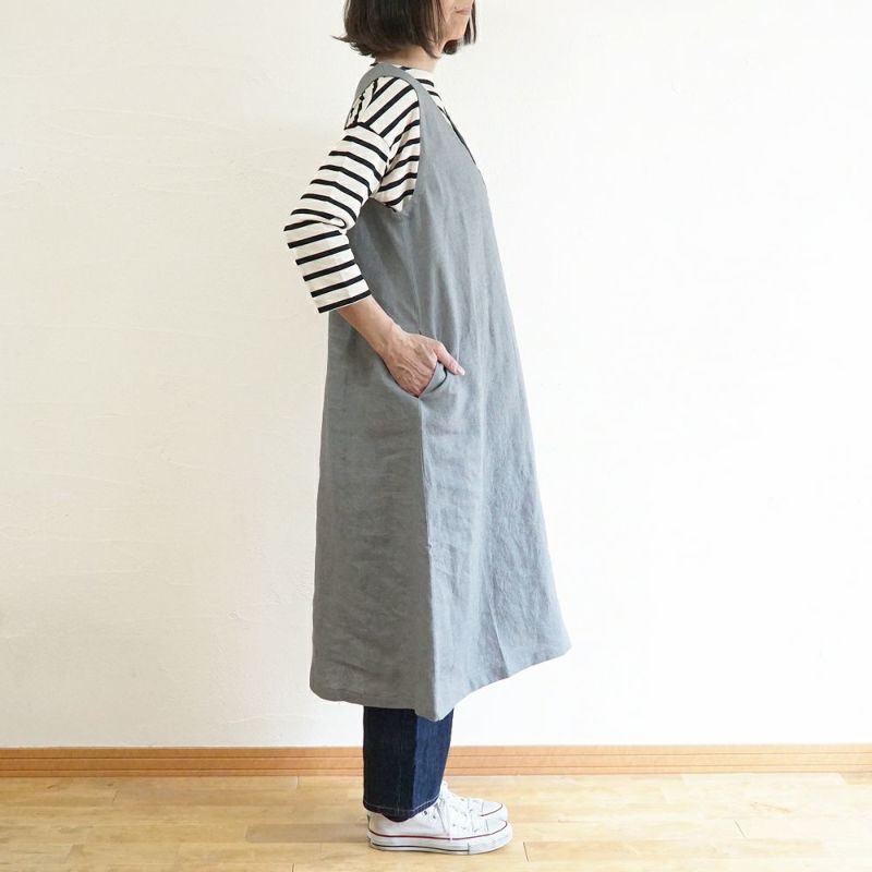 Branch m‘.,ブランチエム,ナチュラル,30代,40代,50代,60代,リネン,ゆったり,ワンピース,リネンワンピース,ノースリーブワンピース,Vネック,Vネックワンピース