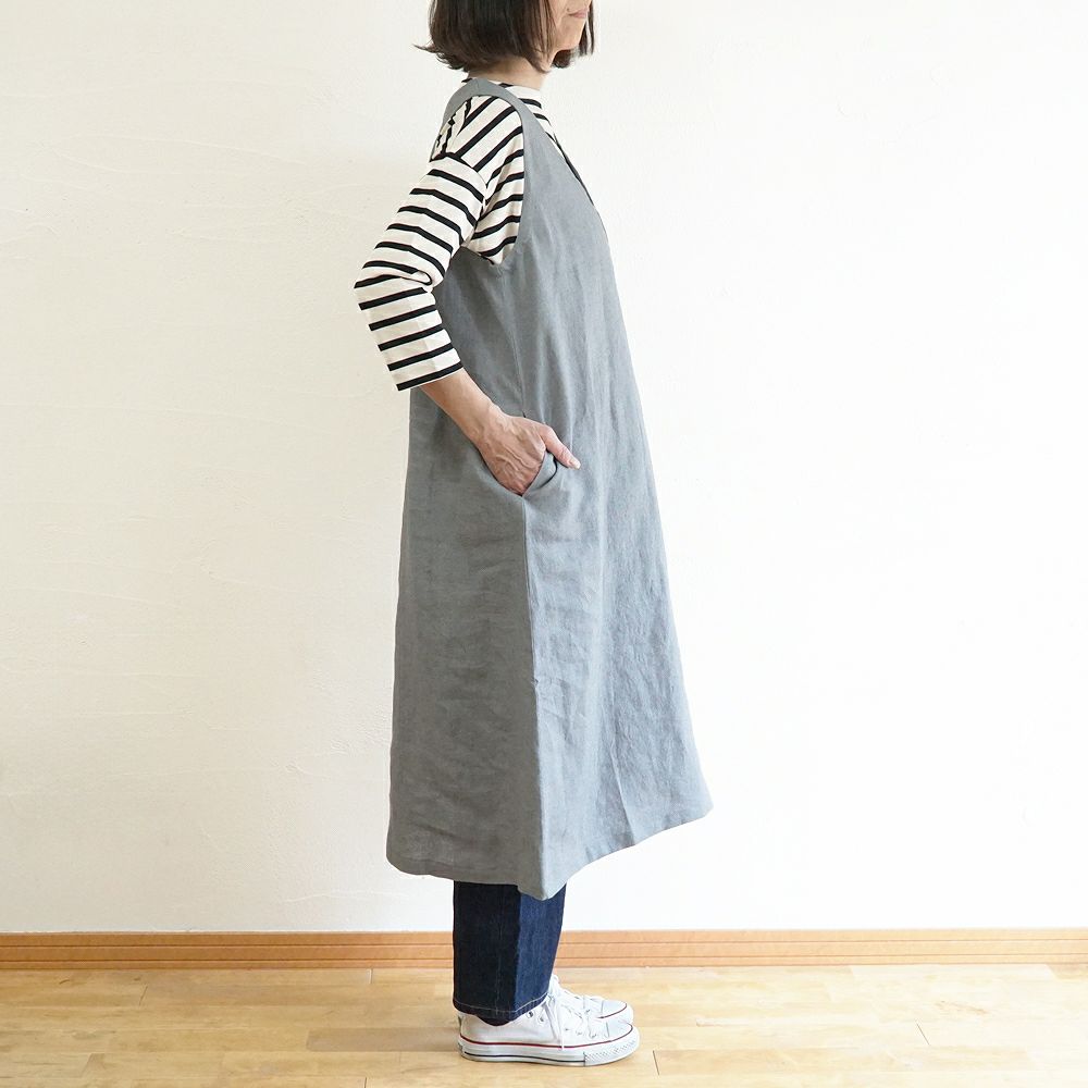 Branch m‘.,ブランチエム,ナチュラル,30代,40代,50代,60代,リネン,ゆったり,ワンピース,リネンワンピース,ノースリーブワンピース,Vネック,Vネックワンピース