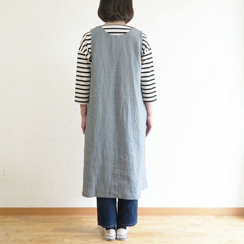 Branch m‘.,ブランチエム,ナチュラル,30代,40代,50代,60代,リネン,ゆったり,ワンピース,リネンワンピース,ノースリーブワンピース,Vネック,Vネックワンピース