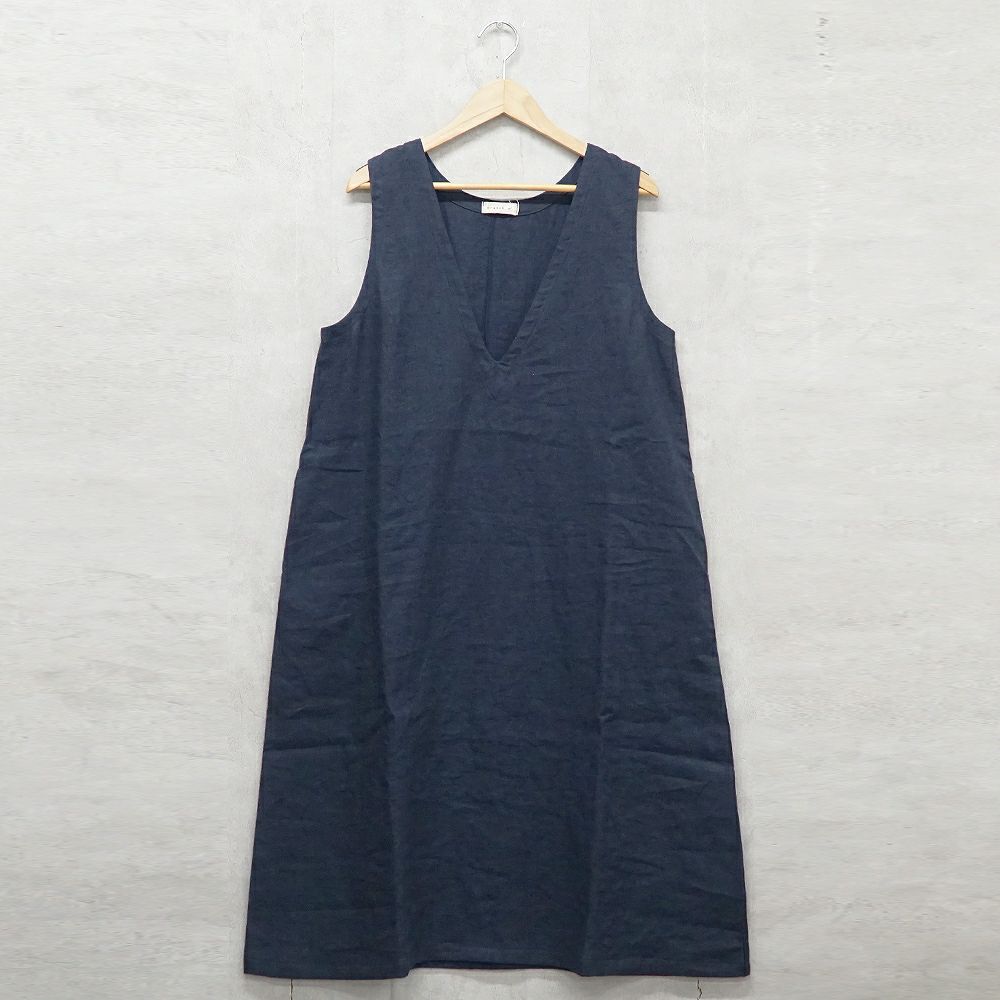 Branch m‘.,ブランチエム,ナチュラル,30代,40代,50代,60代,リネン,ゆったり,ワンピース,リネンワンピース,ノースリーブワンピース,Vネック,Vネックワンピース