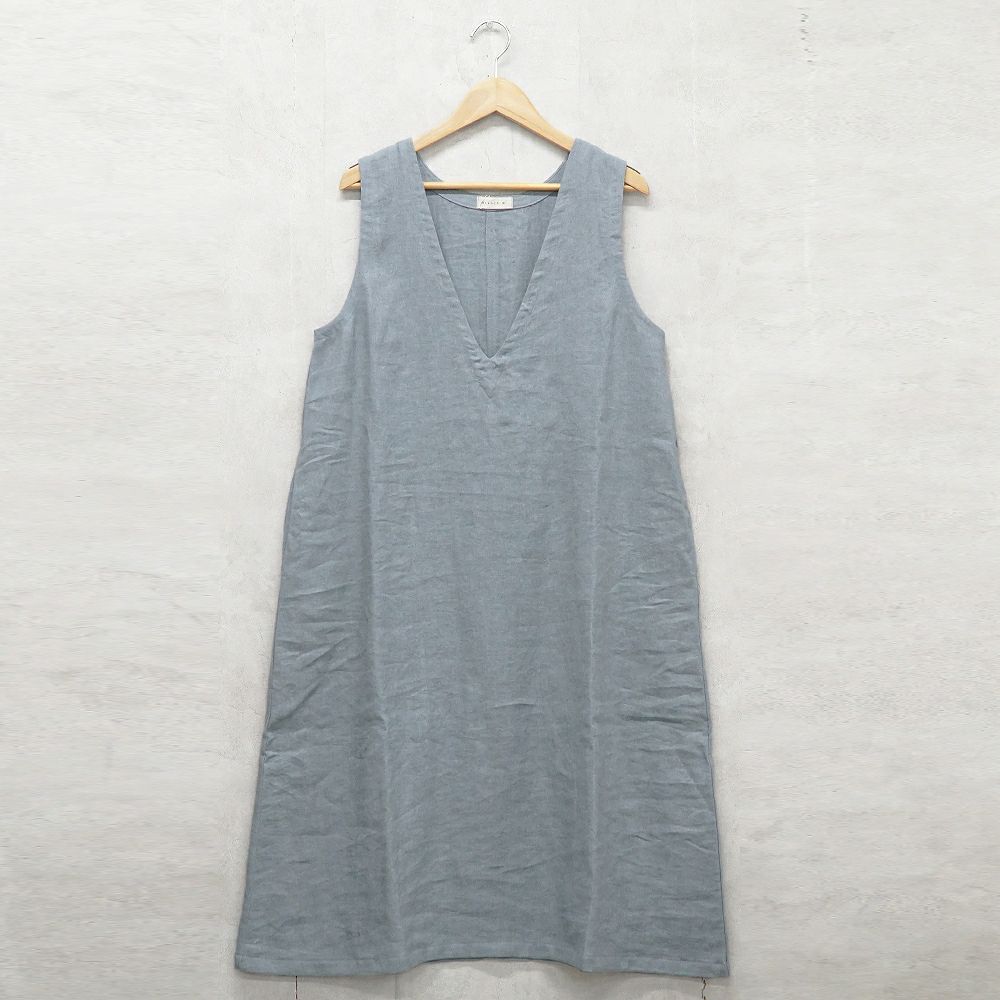 Branch m‘.,ブランチエム,ナチュラル,30代,40代,50代,60代,リネン,ゆったり,ワンピース,リネンワンピース,ノースリーブワンピース,Vネック,Vネックワンピース