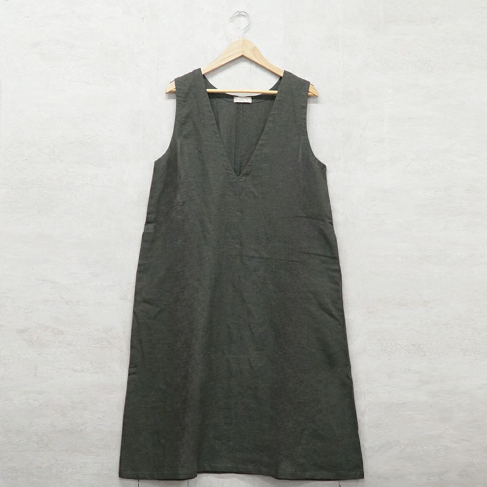 Branch m‘.,ブランチエム,ナチュラル,30代,40代,50代,60代,リネン,ゆったり,ワンピース,リネンワンピース,ノースリーブワンピース,Vネック,Vネックワンピース