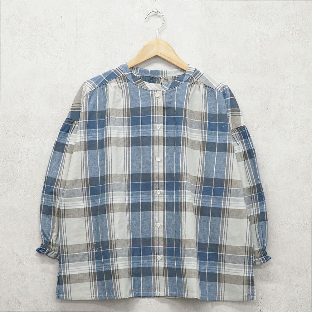 Branch m‘.,ブランチエム,ナチュラル,30代,40代,50代,60代,コットン,ゆったり,コットンリネン,blouse,ブラウス,チェック,チェック柄,チェックブラウス,ギャザーブラウス,コットンリネンブラウス