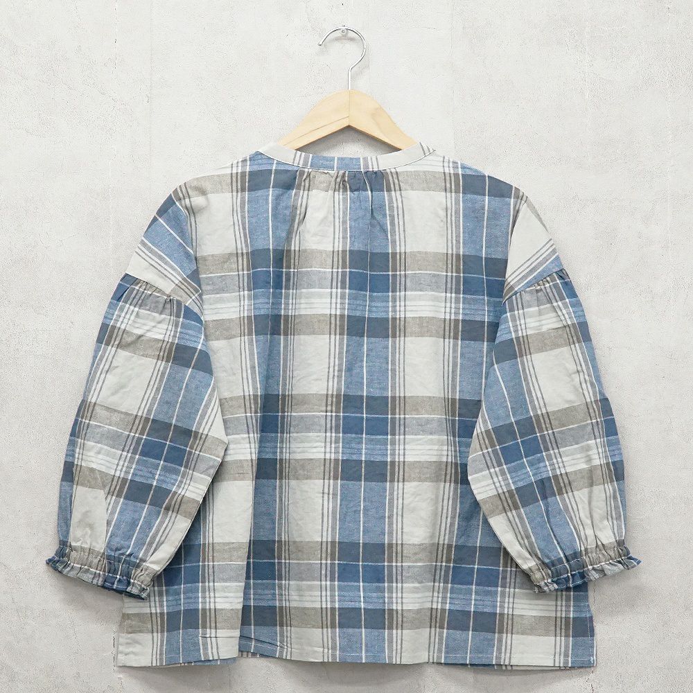 Branch m‘.,ブランチエム,ナチュラル,30代,40代,50代,60代,コットン,ゆったり,コットンリネン,blouse,ブラウス,チェック,チェック柄,チェックブラウス,ギャザーブラウス,コットンリネンブラウス