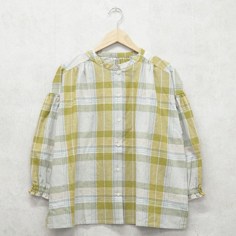 Branch m‘.,ブランチエム,ナチュラル,30代,40代,50代,60代,コットン,ゆったり,コットンリネン,blouse,ブラウス,チェック,チェック柄,チェックブラウス,ギャザーブラウス,コットンリネンブラウス