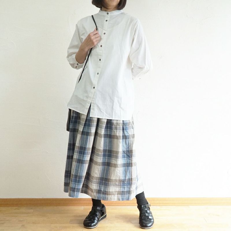 Branch m‘.,ブランチエム,ナチュラル,30代,40代,50代,60代,コットン,ゆったり,コットンリネン,skirt,スカート,タックスカート,チェックスカート,チェック,チェック柄,