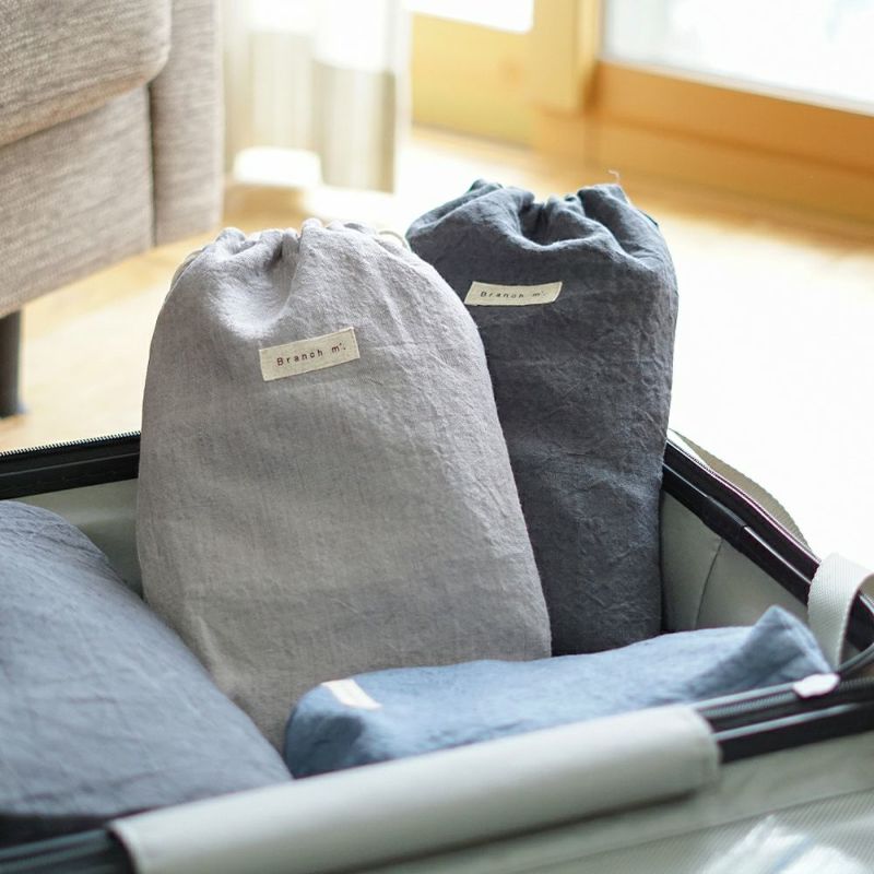 Branch m‘.,ブランチエム,ナチュラル,30代,40代,50代,60代,リネン,ゆったり,巾着,travel,トラベル,トラベルグッズ,仕分け,リネン巾着