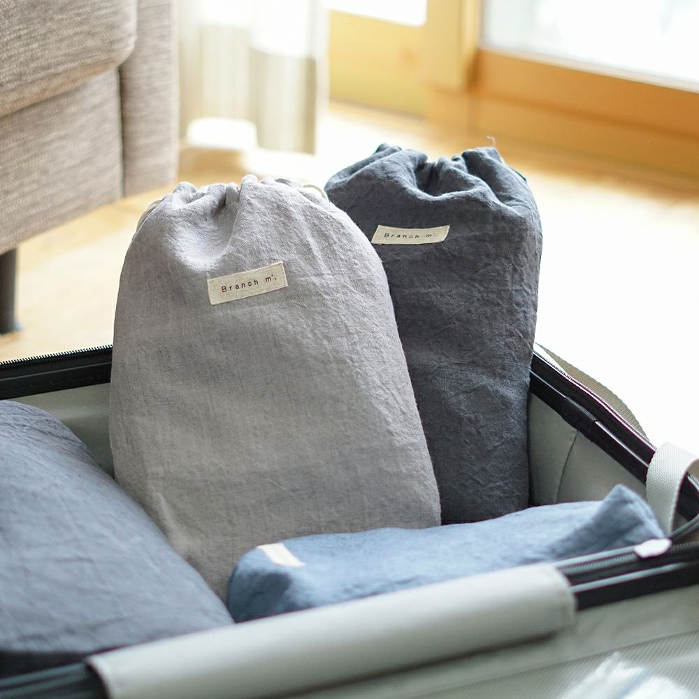 Branch m‘.,ブランチエム,ナチュラル,30代,40代,50代,60代,リネン,ゆったり,巾着,travel,トラベル,トラベルグッズ,仕分け,リネン巾着