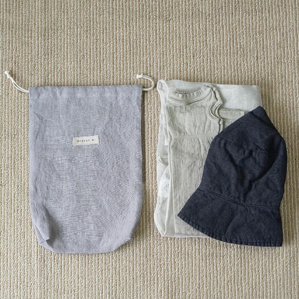 Branch m‘.,ブランチエム,ナチュラル,30代,40代,50代,60代,リネン,ゆったり,巾着,travel,トラベル,トラベルグッズ,仕分け,リネン巾着