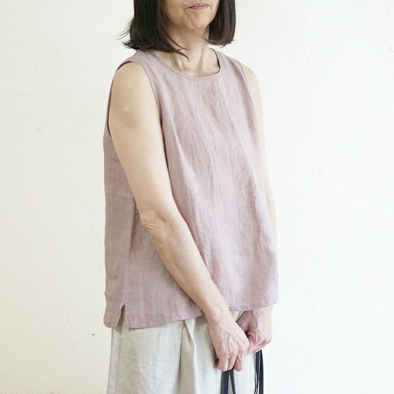 Branch m‘.,ブランチエム,ナチュラル,30代,40代,50代,60代,リネン,ゆったり,タンクトップ,リネンタンクトップ,インナー,レイヤード,ノースリーブ