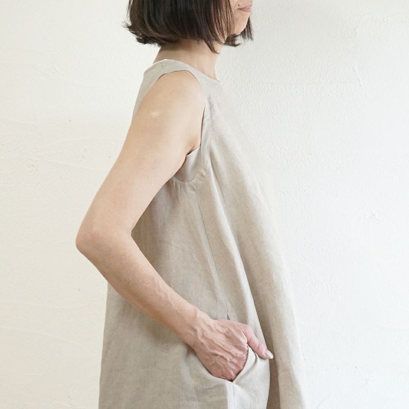 Branch m‘.,ブランチエム,ナチュラル,30代,40代,50代,60代,リネン,ゆったり,ワンピース,リネンワンピース,ノースリーブワンピース,夏,