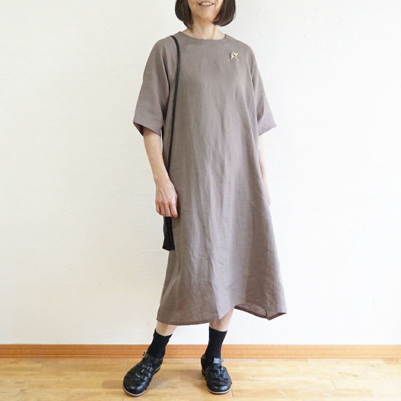 Branch m‘.,ブランチエム,ナチュラル,30代,40代,50代,60代,リネン,ゆったり,ワンピース,リネンワンピース,夏,5分袖,5分袖ワンピース,ラグランスリーブ,