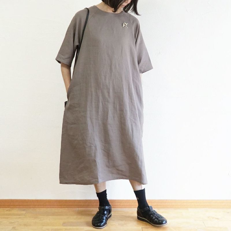 Branch m‘.,ブランチエム,ナチュラル,30代,40代,50代,60代,リネン,ゆったり,ワンピース,リネンワンピース,夏,5分袖,5分袖ワンピース,ラグランスリーブ,