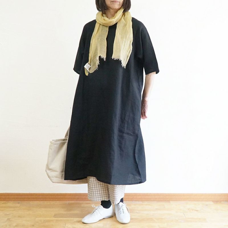Branch m‘.,ブランチエム,ナチュラル,30代,40代,50代,60代,リネン,ゆったり,ワンピース,リネンワンピース,夏,5分袖,5分袖ワンピース,ラグランスリーブ,