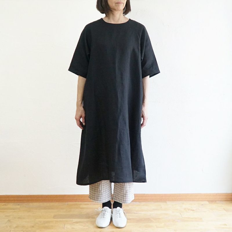 Branch m‘.,ブランチエム,ナチュラル,30代,40代,50代,60代,リネン,ゆったり,ワンピース,リネンワンピース,夏,5分袖,5分袖ワンピース,ラグランスリーブ,