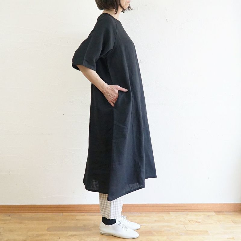 Branch m‘.,ブランチエム,ナチュラル,30代,40代,50代,60代,リネン,ゆったり,ワンピース,リネンワンピース,夏,5分袖,5分袖ワンピース,ラグランスリーブ,