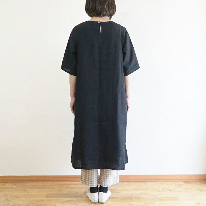 Branch m‘.,ブランチエム,ナチュラル,30代,40代,50代,60代,リネン,ゆったり,ワンピース,リネンワンピース,夏,5分袖,5分袖ワンピース,ラグランスリーブ,