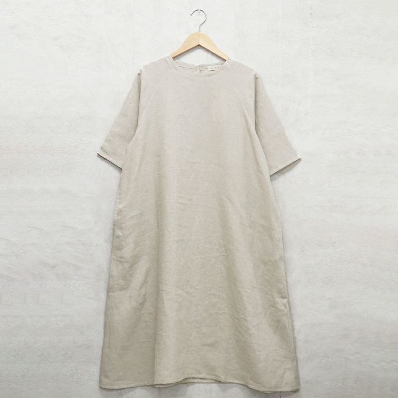 Branch m‘.,ブランチエム,ナチュラル,30代,40代,50代,60代,リネン,ゆったり,ワンピース,リネンワンピース,夏,5分袖,5分袖ワンピース,ラグランスリーブ,