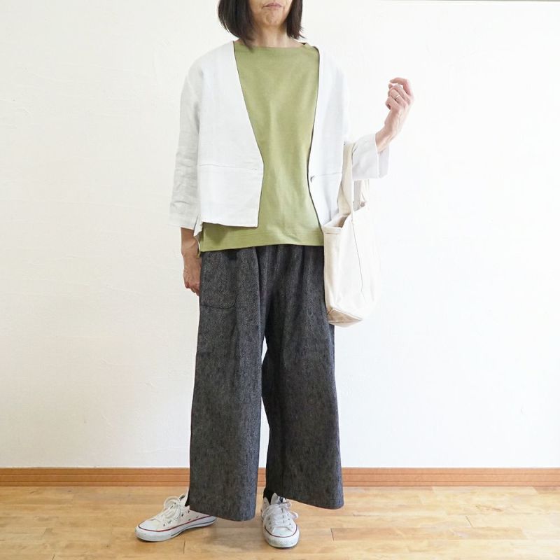 Branch m‘.,ブランチエム,ナチュラル,30代,40代,50代,60代,リネン,ゆったり,ジャケット,リネンジャケット,Vネック、Vネックジャケット,ノーカラージャケット,ショート丈,ショートジャケット,フォーマル,オケージョン,セットアップ