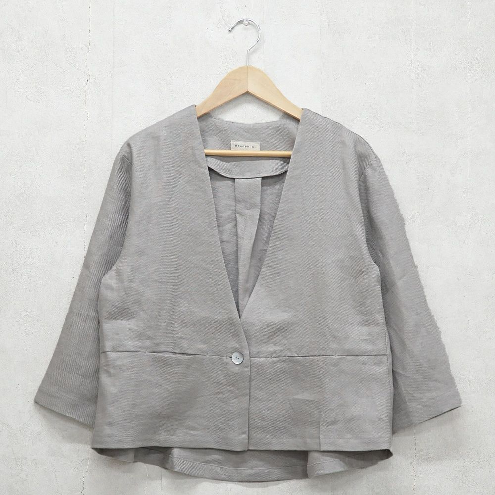 Branch m‘.,ブランチエム,ナチュラル,30代,40代,50代,60代,リネン,ゆったり,ジャケット,リネンジャケット,Vネック、Vネックジャケット,ノーカラージャケット,ショート丈,ショートジャケット,フォーマル,オケージョン,セットアップ