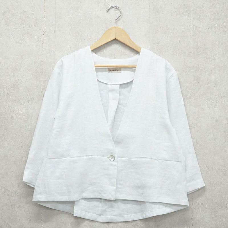 Branch m‘.,ブランチエム,ナチュラル,30代,40代,50代,60代,リネン,ゆったり,ジャケット,リネンジャケット,Vネック、Vネックジャケット,ノーカラージャケット,ショート丈,ショートジャケット,フォーマル,オケージョン,セットアップ