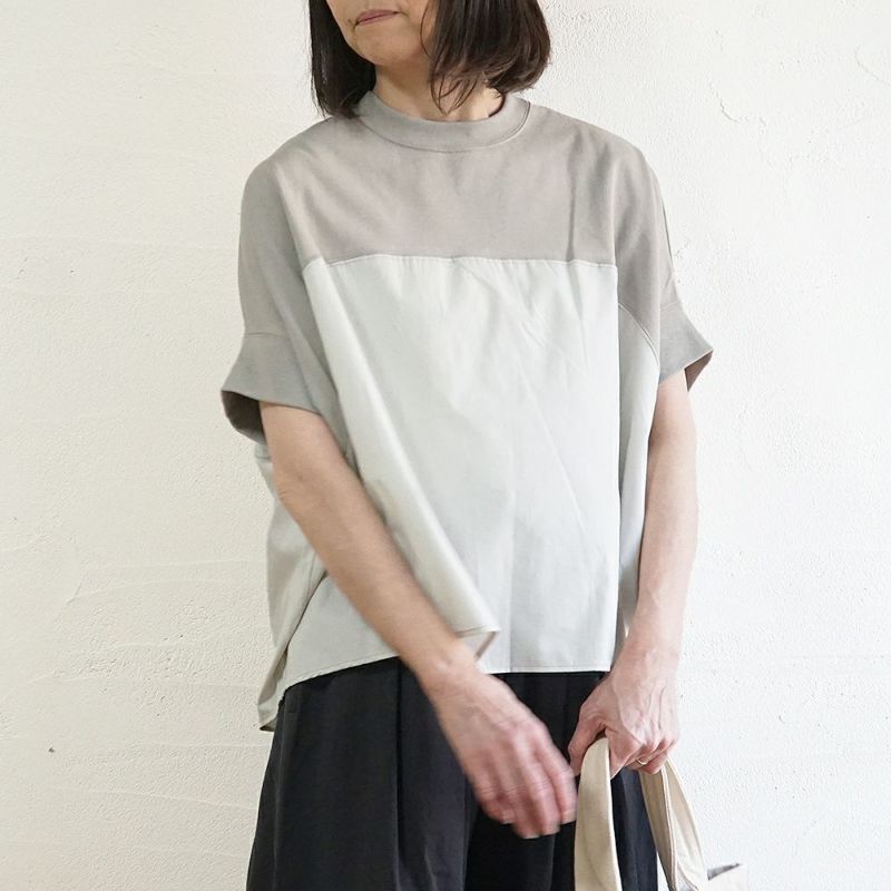 Branch m‘.,ブランチエム,ナチュラル,30代,40代,50代,60代,コットン,ゆったり,Tシャツ,ビッグTシャツ,オーバーサイズTシャツ,５分袖,５分袖Tシャツ,コクーンTシャツ,プルオーバー