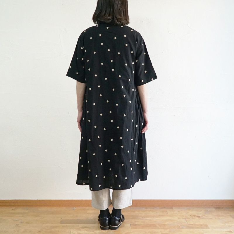 Branch m‘.,ブランチエム,ナチュラル,30代,40代,50代,60代,リネン,ゆったり,ドット,ドット柄,刺繍,刺繍ブラウス,半袖,半袖ワンピース,ワンピース,シャツワンピース