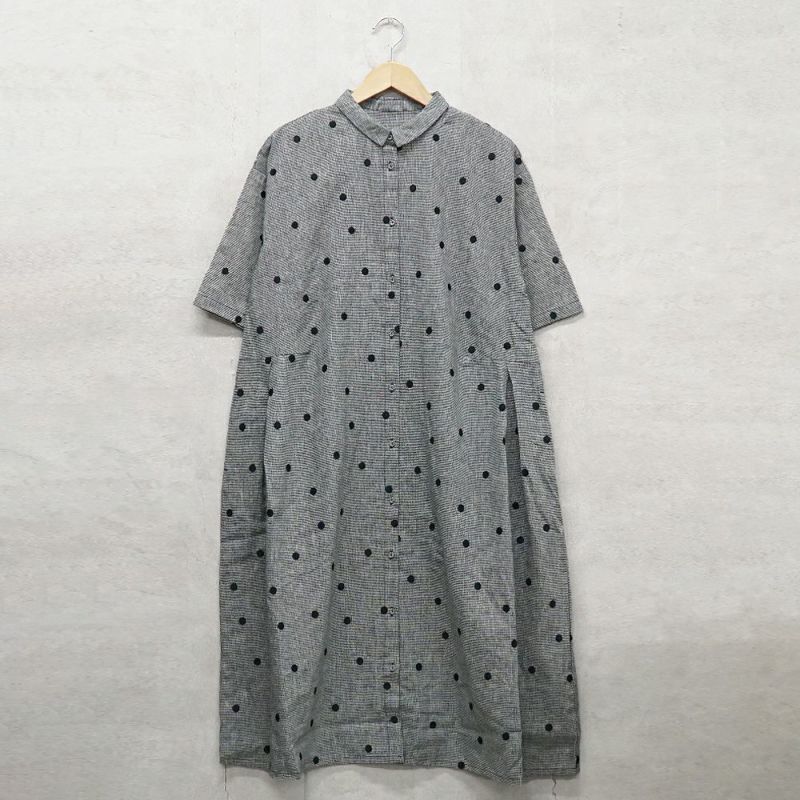 Branch m‘.,ブランチエム,ナチュラル,30代,40代,50代,60代,リネン,ゆったり,ドット,ドット柄,刺繍,刺繍ブラウス,半袖,半袖ワンピース,ワンピース,シャツワンピース