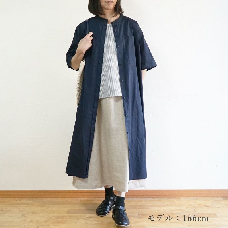 Branch m‘.,ブランチエム,ナチュラル,30代,40代,50代,60代,コットン,ゆったり,半袖ワンピース,ワンピース,シャツワンピース,バンドカラー