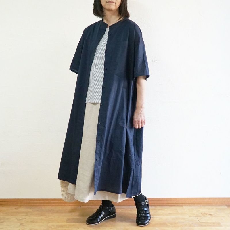 Branch m‘.,ブランチエム,ナチュラル,30代,40代,50代,60代,コットン,ゆったり,半袖ワンピース,ワンピース,シャツワンピース,バンドカラー