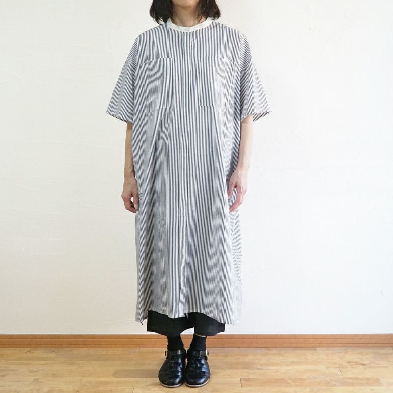 Branch m‘.,ブランチエム,ナチュラル,30代,40代,50代,60代,コットン,ゆったり,半袖ワンピース,ワンピース,シャツワンピース,バンドカラー