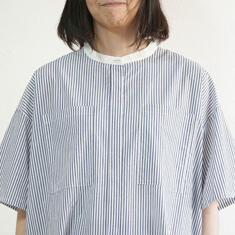Branch m‘.,ブランチエム,ナチュラル,30代,40代,50代,60代,コットン,ゆったり,半袖ワンピース,ワンピース,シャツワンピース,バンドカラー